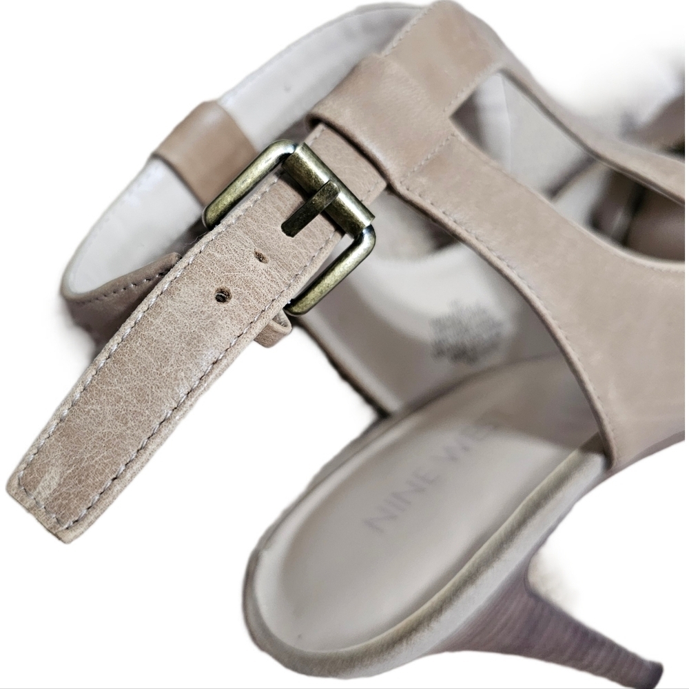 Ninewest open toe leather neutral beige platform heels size 9 - Picture 9 of 12